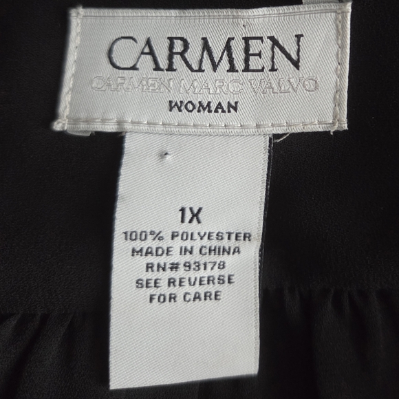 Carmen Marc Valvo Black V-Neck Zip-Front Long Sleeve Blouse Size 1X - Picture 10 of 10